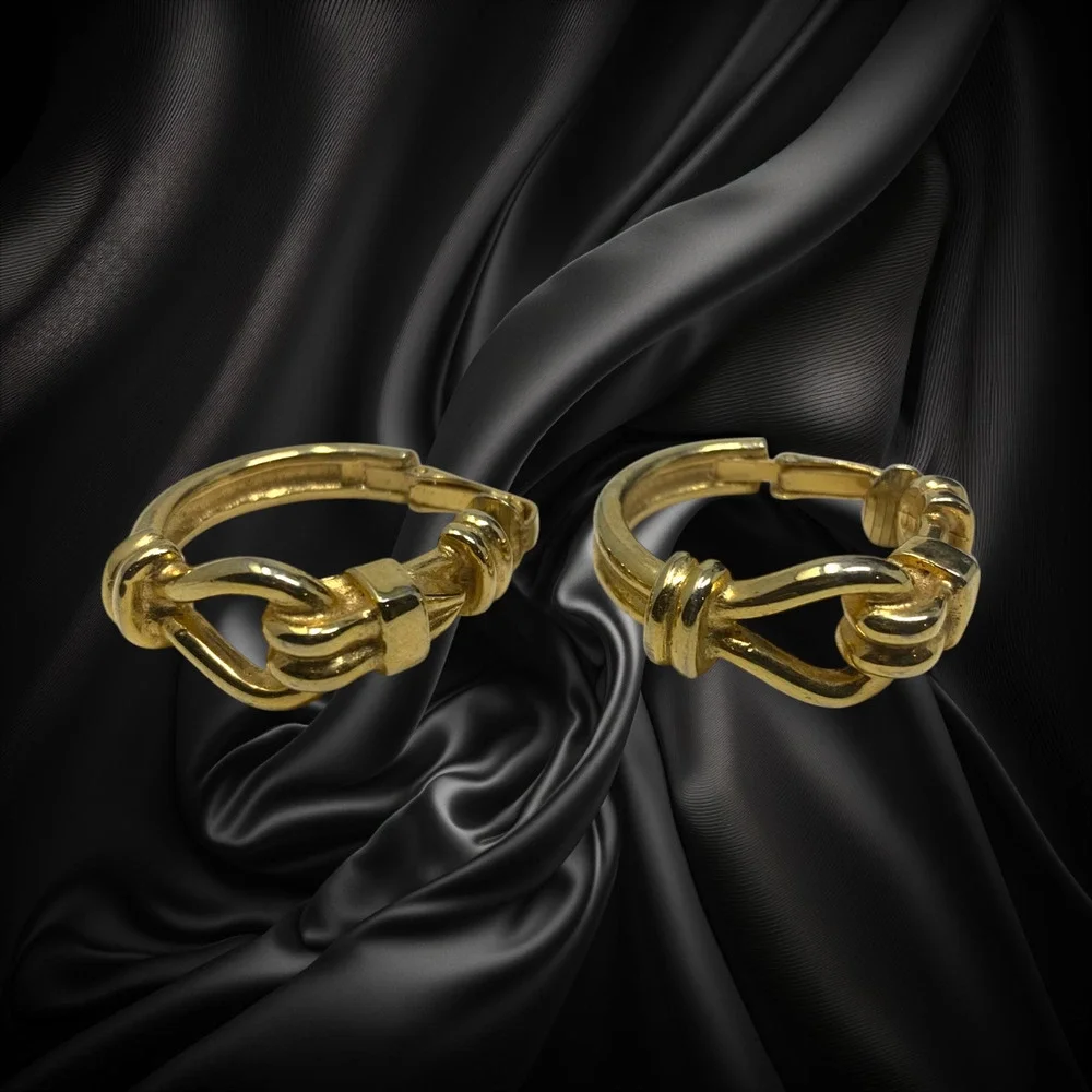 Vintage 1980's Kenneth Jay Lane Knot Hoop Gold Tone Leverback Earrings Modernist - Picture 2 of 6